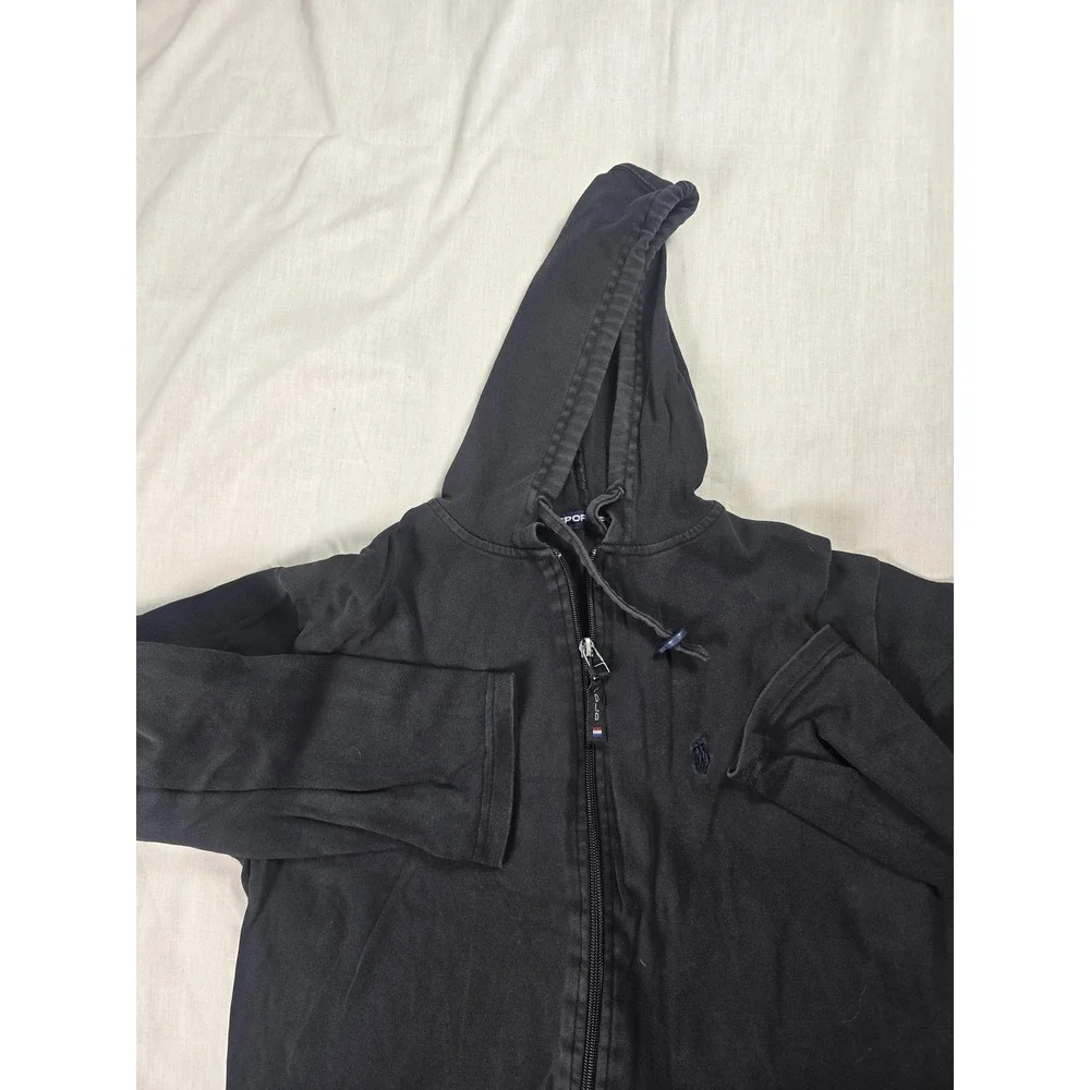 Vintage Polo Ralph Lauren Polo Sport Hoodie Mens Large Black Full Zip USA Flag